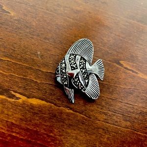 Cute Sterling Silver Marcasite Fish Brooch